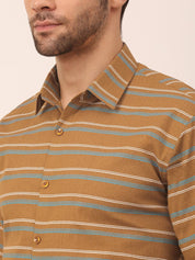 Indian Needle Men's Cotton Striped Formal Shirts - SF_820Mustard_S