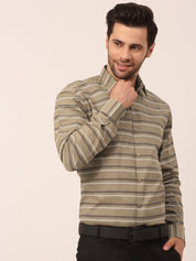 Indian Needle Men's Cotton Striped Formal Shirts - SF_820Brown_S