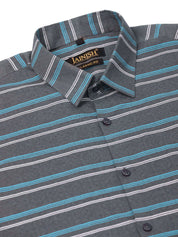 Indian Needle Men's Cotton Striped Formal Shirts - SF_820Grey_S
