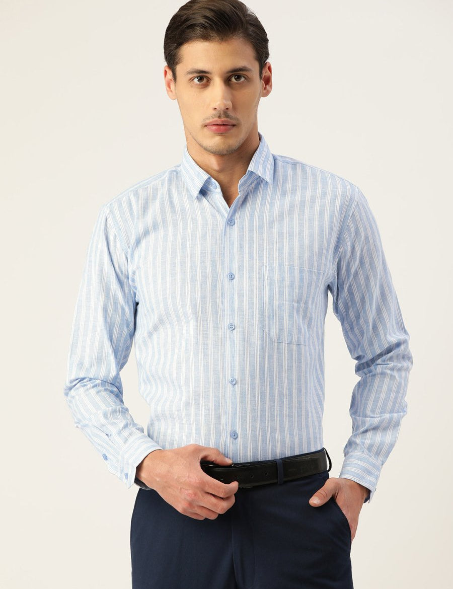 Indian Needle Men's Cotton Striped Formal Shirts - SF_795Light-Blue_S