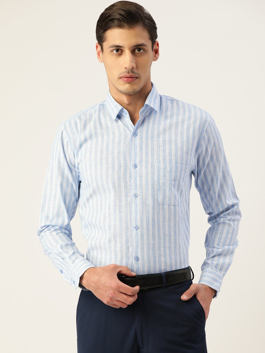 Indian Needle Men's Cotton Striped Formal Shirts - SF_795Light-Blue_S