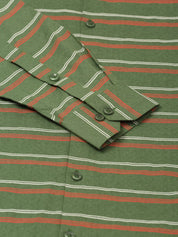 Indian Needle Men's Cotton Striped Formal Shirts - SF_820Olive_S