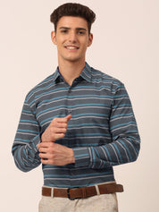 Indian Needle Men's Cotton Striped Formal Shirts - SF_820Grey_S