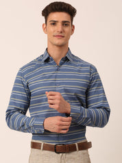 Indian Needle Men's Cotton Striped Formal Shirts - SF_820Blue_S