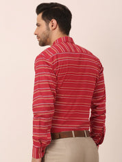 Indian Needle Men's Cotton Striped Formal Shirts - SF_820Maroon_S