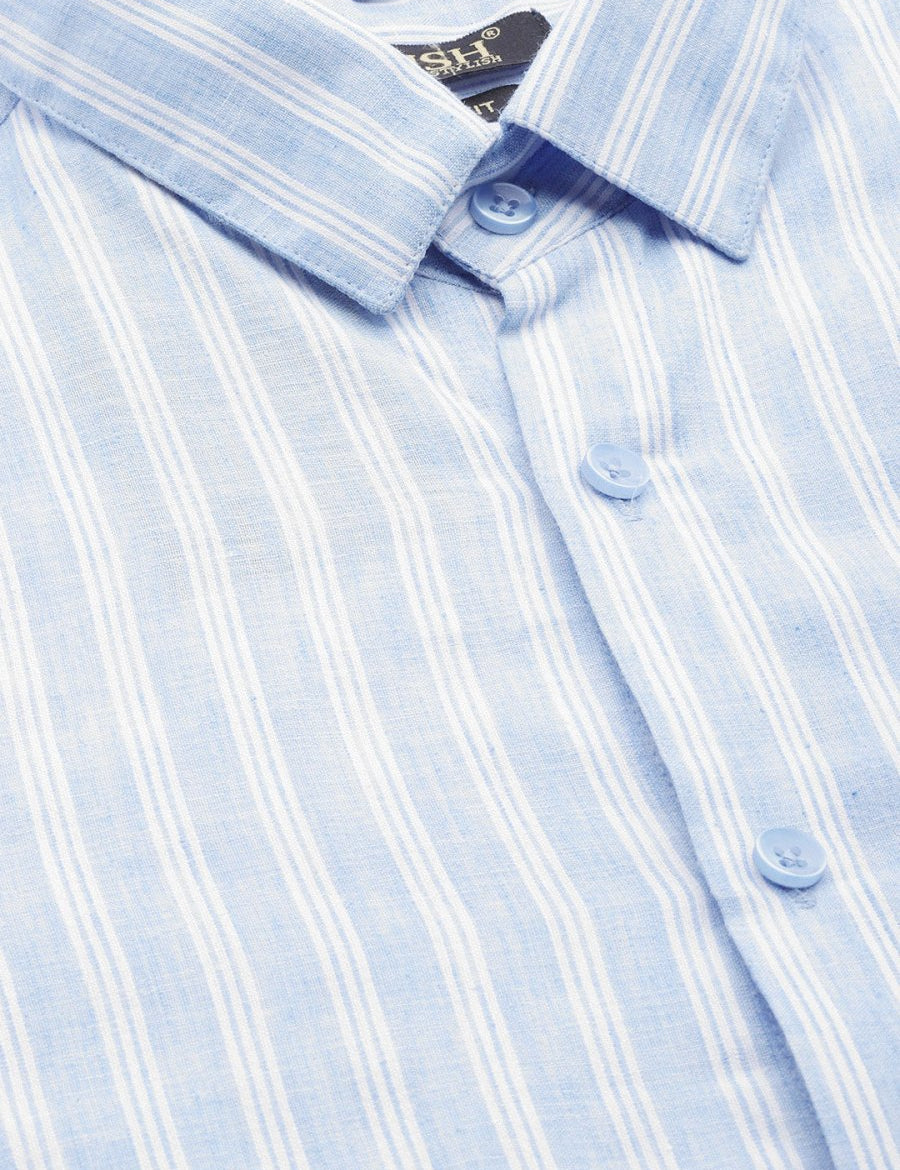 Indian Needle Men's Cotton Striped Formal Shirts - SF_795Light-Blue_S
