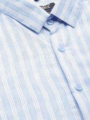 Indian Needle Men's Cotton Striped Formal Shirts - SF_795Light-Blue_S