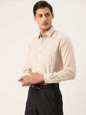 Indian Needle Men's Cotton Striped Formal Shirts - SF_795Beige_S