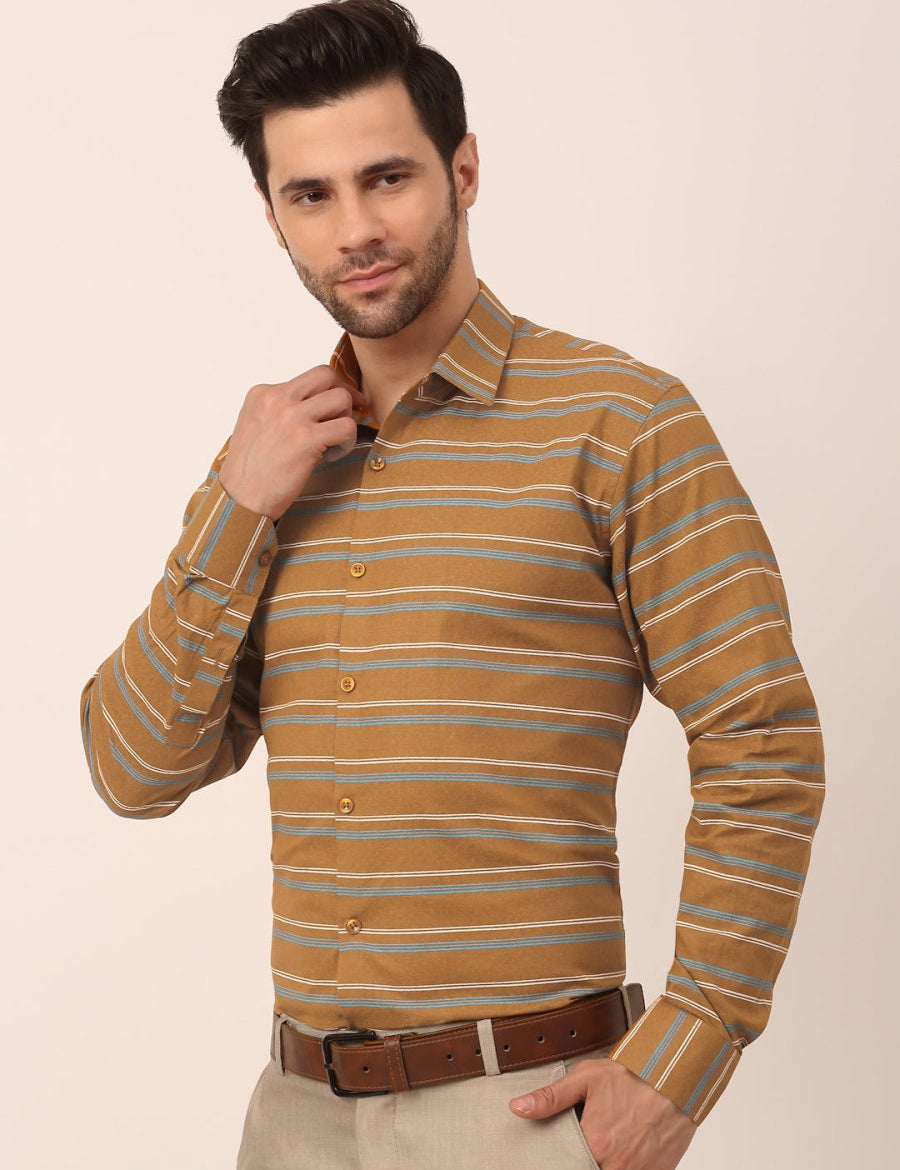 Indian Needle Men's Cotton Striped Formal Shirts - SF_820Mustard_S