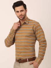 Indian Needle Men's Cotton Striped Formal Shirts - SF_820Mustard_S