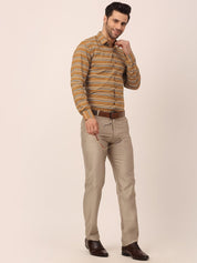 Indian Needle Men's Cotton Striped Formal Shirts - SF_820Mustard_S