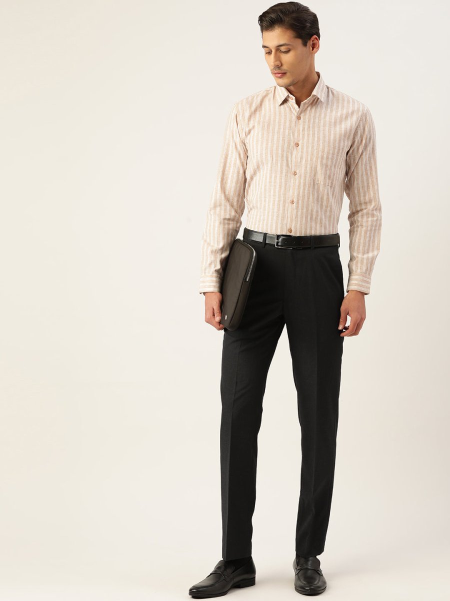 Indian Needle Men's Cotton Striped Formal Shirts - SF_795Beige_S