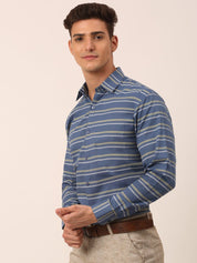Indian Needle Men's Cotton Striped Formal Shirts - SF_820Blue_S