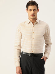 Indian Needle Men's Cotton Striped Formal Shirts - SF_799Cream_S