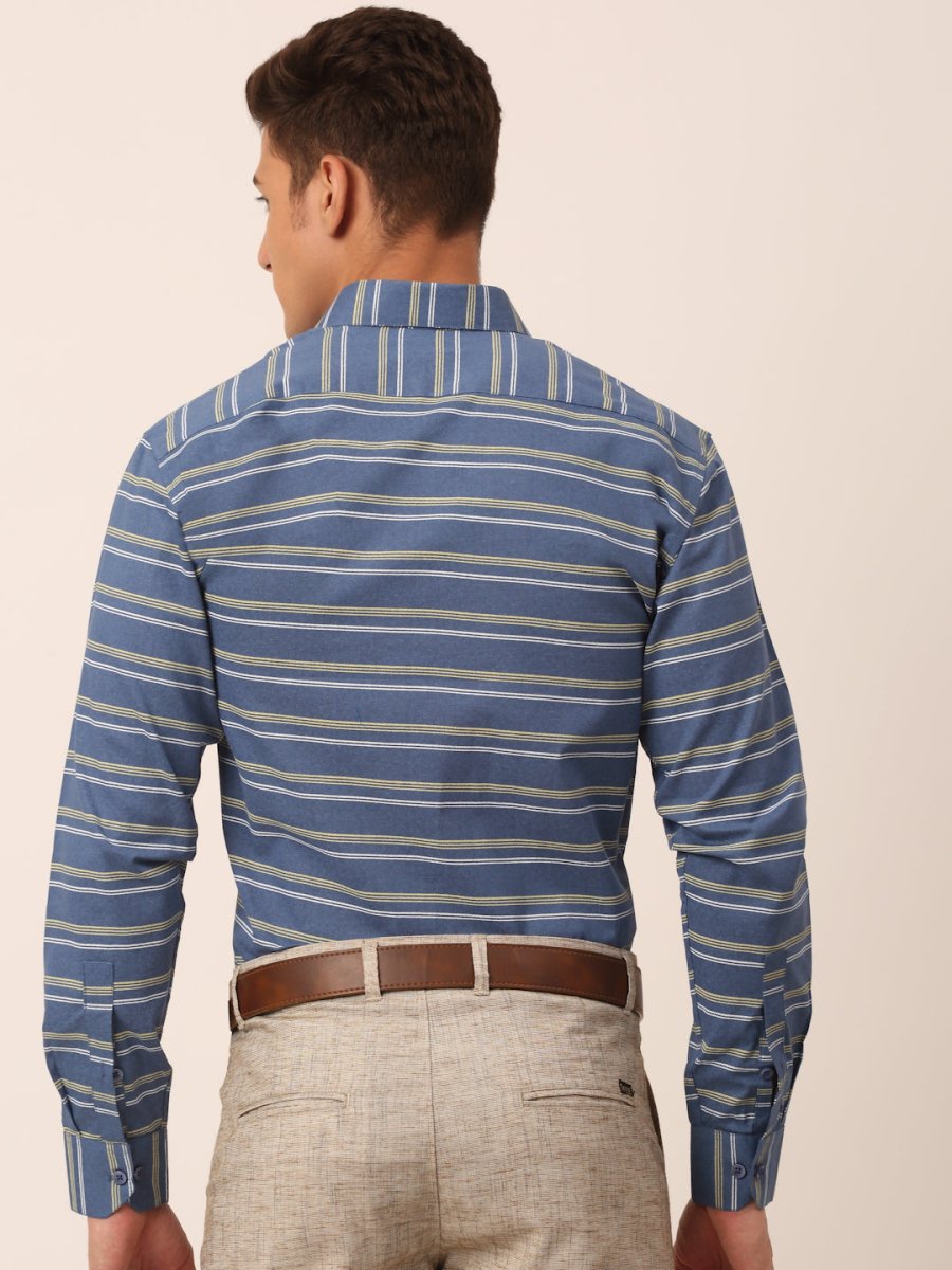 Indian Needle Men's Cotton Striped Formal Shirts - SF_820Blue_S