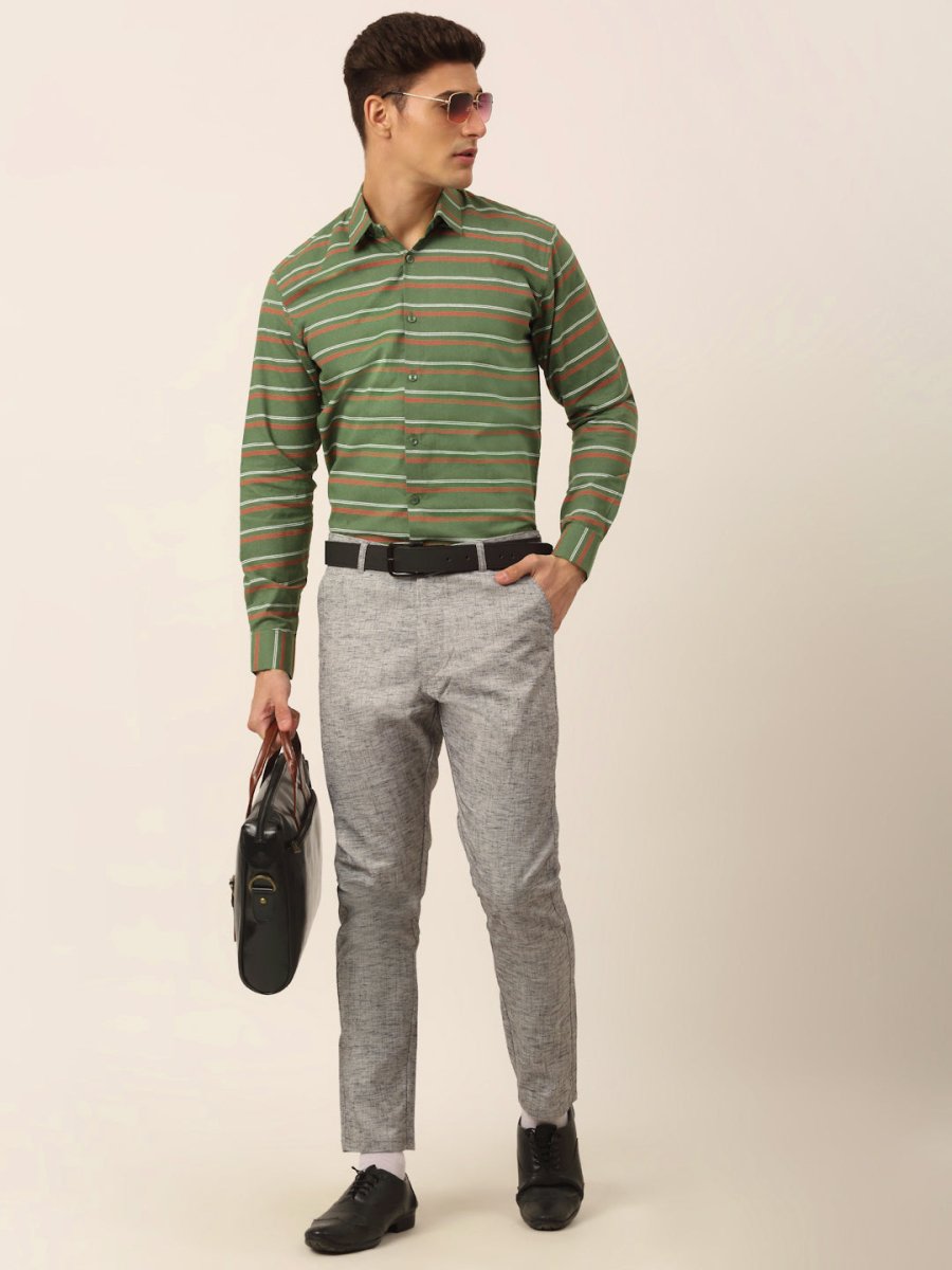 Indian Needle Men's Cotton Striped Formal Shirts - SF_820Olive_S