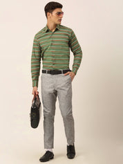 Indian Needle Men's Cotton Striped Formal Shirts - SF_820Olive_S