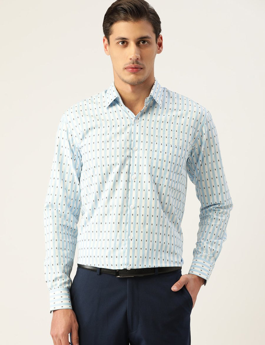 Indian Needle Men's Cotton Striped Formal Shirts - SF_801Sky_S
