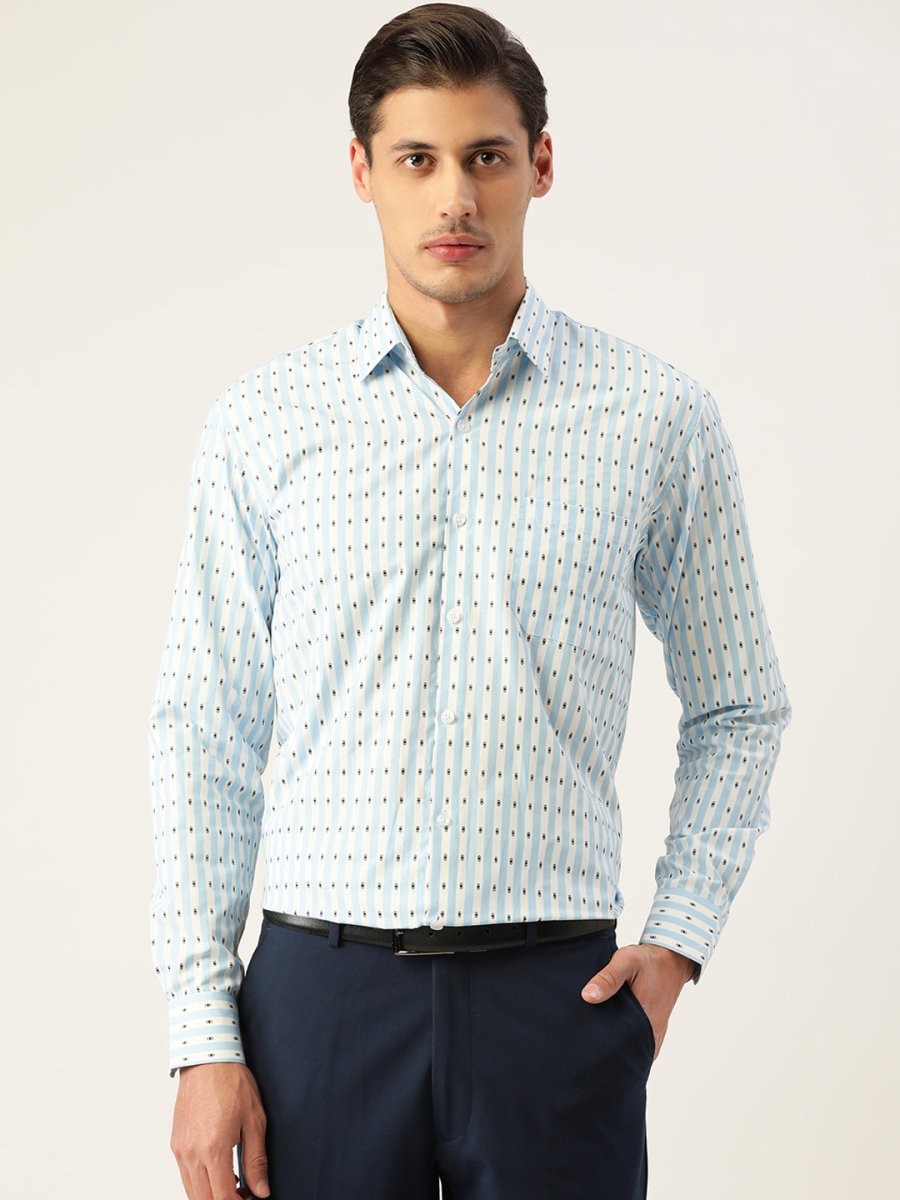 Indian Needle Men's Cotton Striped Formal Shirts - SF_801Sky_S