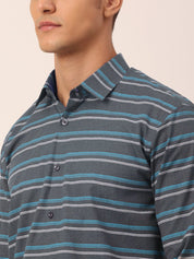 Indian Needle Men's Cotton Striped Formal Shirts - SF_820Grey_S