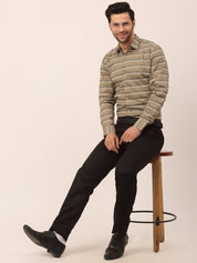 Indian Needle Men's Cotton Striped Formal Shirts - SF_820Brown_S