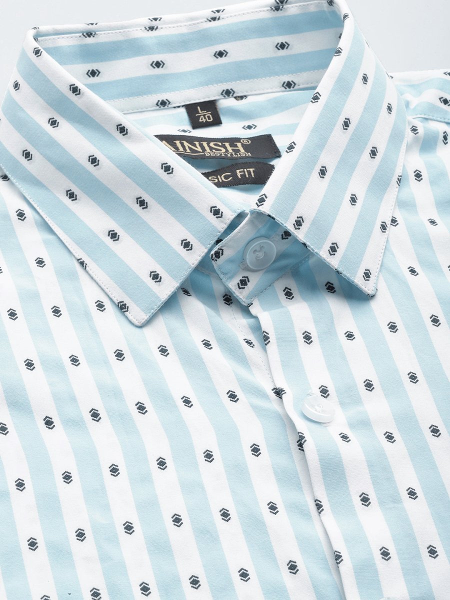 Indian Needle Men's Cotton Striped Formal Shirts - SF_801Sky_S