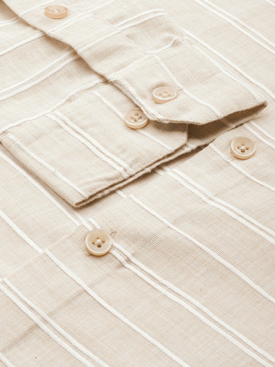 Indian Needle Men's Cotton Striped Formal Shirts - SF_799Cream_S