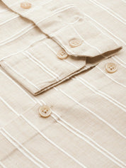 Indian Needle Men's Cotton Striped Formal Shirts - SF_799Cream_S