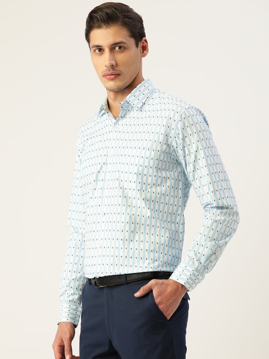 Indian Needle Men's Cotton Striped Formal Shirts - SF_801Sky_S