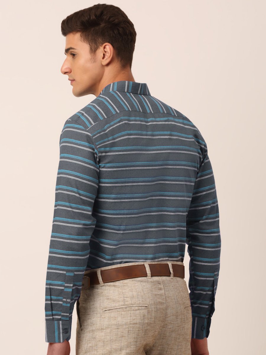 Indian Needle Men's Cotton Striped Formal Shirts - SF_820Grey_S