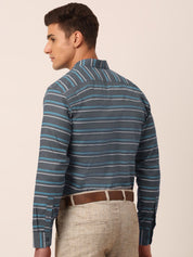 Indian Needle Men's Cotton Striped Formal Shirts - SF_820Grey_S