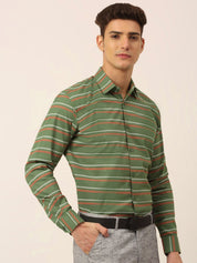 Indian Needle Men's Cotton Striped Formal Shirts - SF_820Olive_S