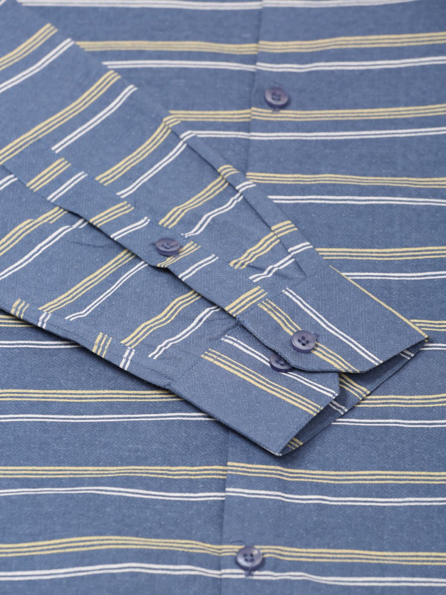 Indian Needle Men's Cotton Striped Formal Shirts - SF_820Blue_S