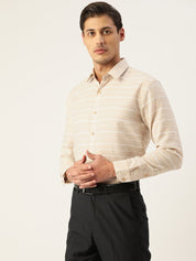 Indian Needle Men's Cotton Striped Formal Shirts - SF_799Cream_S