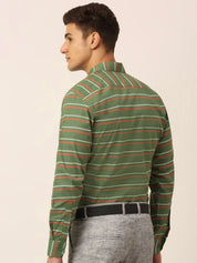 Indian Needle Men's Cotton Striped Formal Shirts - SF_820Olive_S