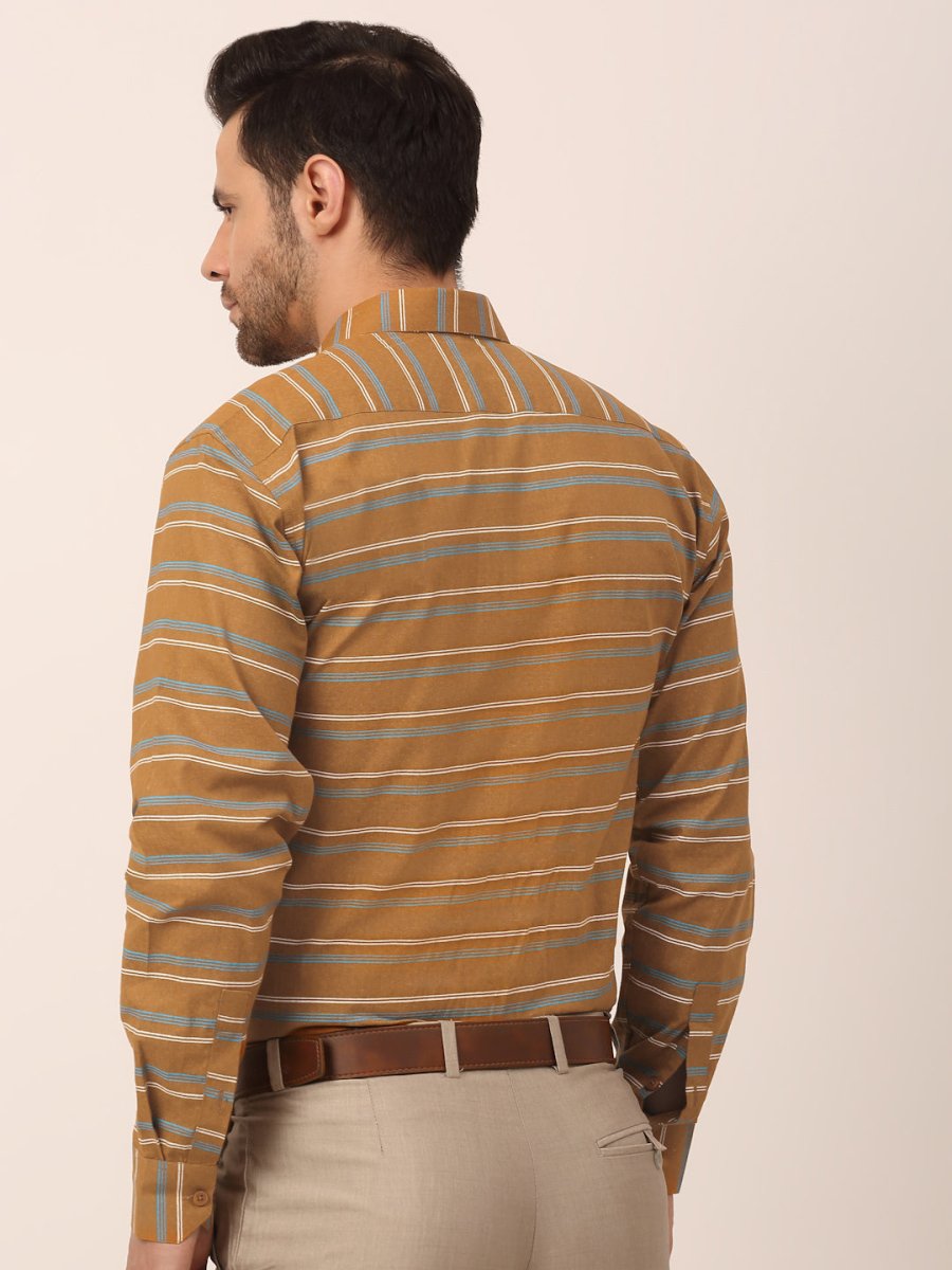 Indian Needle Men's Cotton Striped Formal Shirts - SF_820Mustard_S