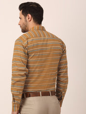 Indian Needle Men's Cotton Striped Formal Shirts - SF_820Mustard_S