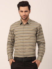 Indian Needle Men's Cotton Striped Formal Shirts - SF_820Brown_S