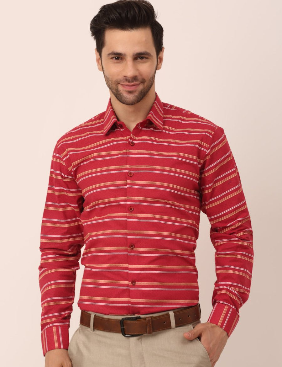Indian Needle Men's Cotton Striped Formal Shirts - SF_820Maroon_S