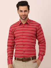 Indian Needle Men's Cotton Striped Formal Shirts - SF_820Maroon_S