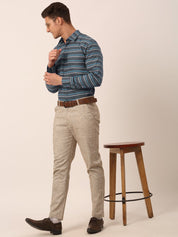 Indian Needle Men's Cotton Striped Formal Shirts - SF_820Grey_S