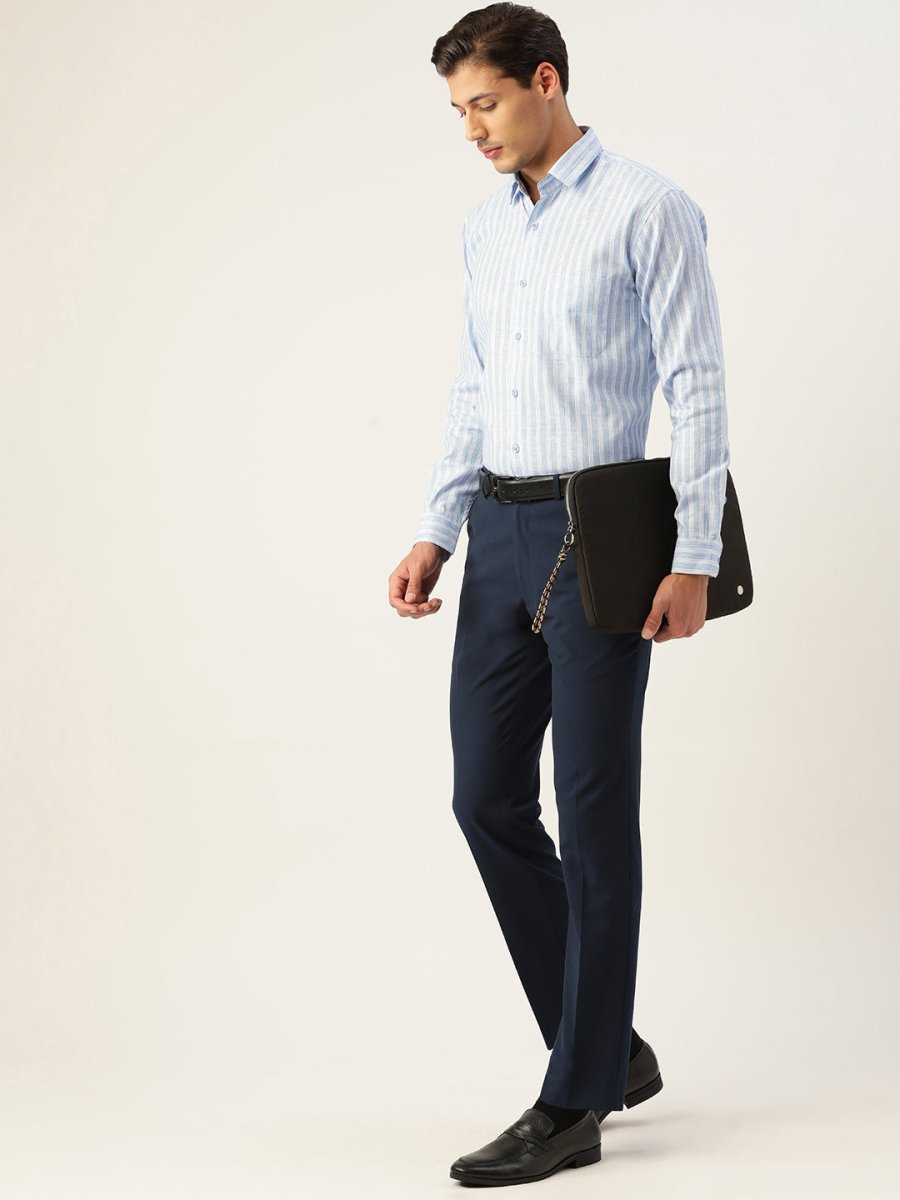 Indian Needle Men's Cotton Striped Formal Shirts - SF_795Light-Blue_S