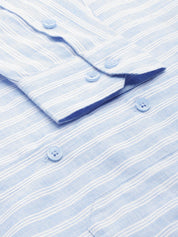 Indian Needle Men's Cotton Striped Formal Shirts - SF_795Light-Blue_S
