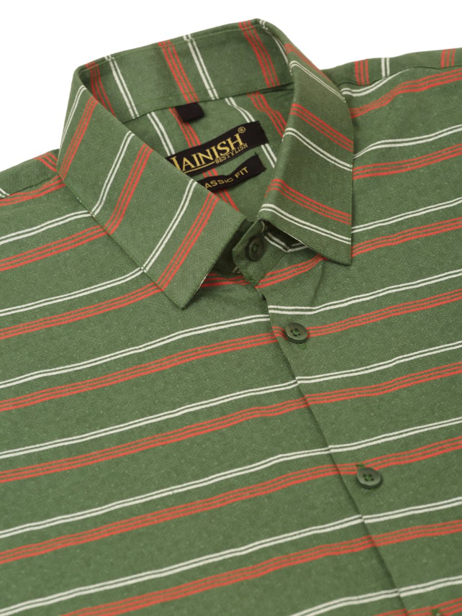 Indian Needle Men's Cotton Striped Formal Shirts - SF_820Olive_S