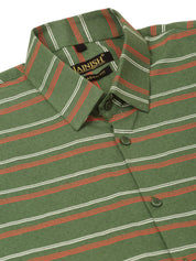 Indian Needle Men's Cotton Striped Formal Shirts - SF_820Olive_S