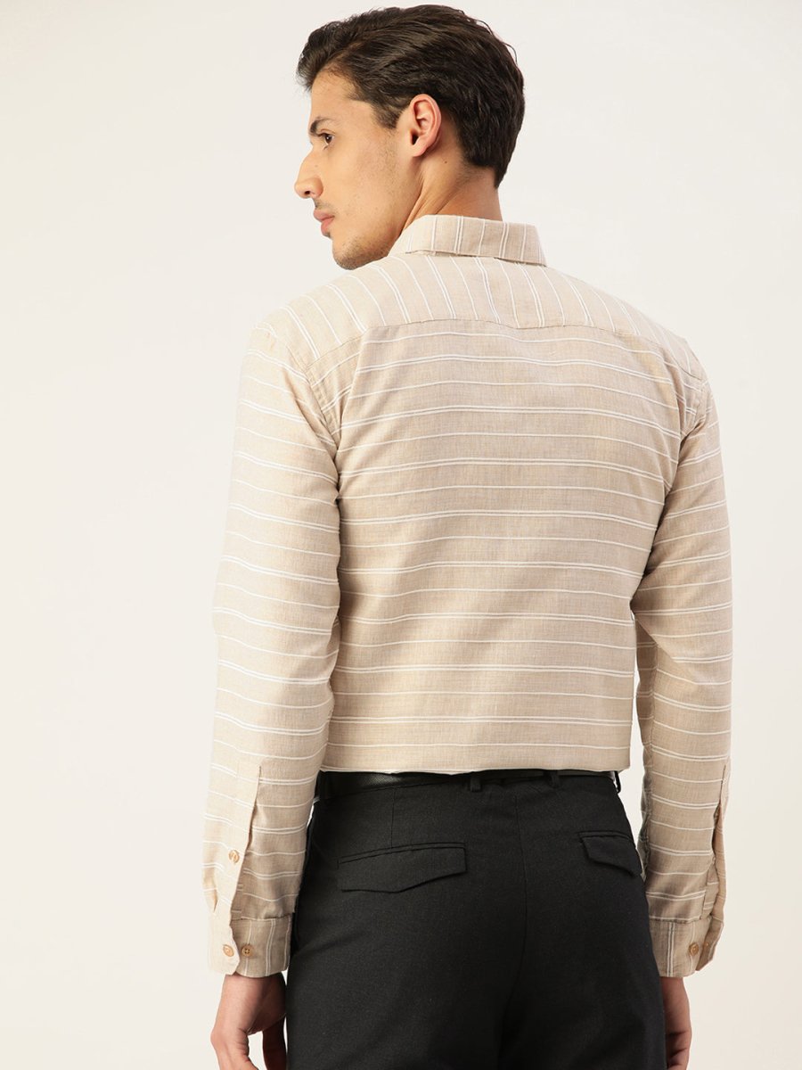 Indian Needle Men's Cotton Striped Formal Shirts - SF_799Cream_S