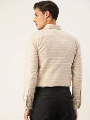 Indian Needle Men's Cotton Striped Formal Shirts - SF_799Cream_S