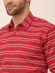 Indian Needle Men's Cotton Striped Formal Shirts - SF_820Maroon_S