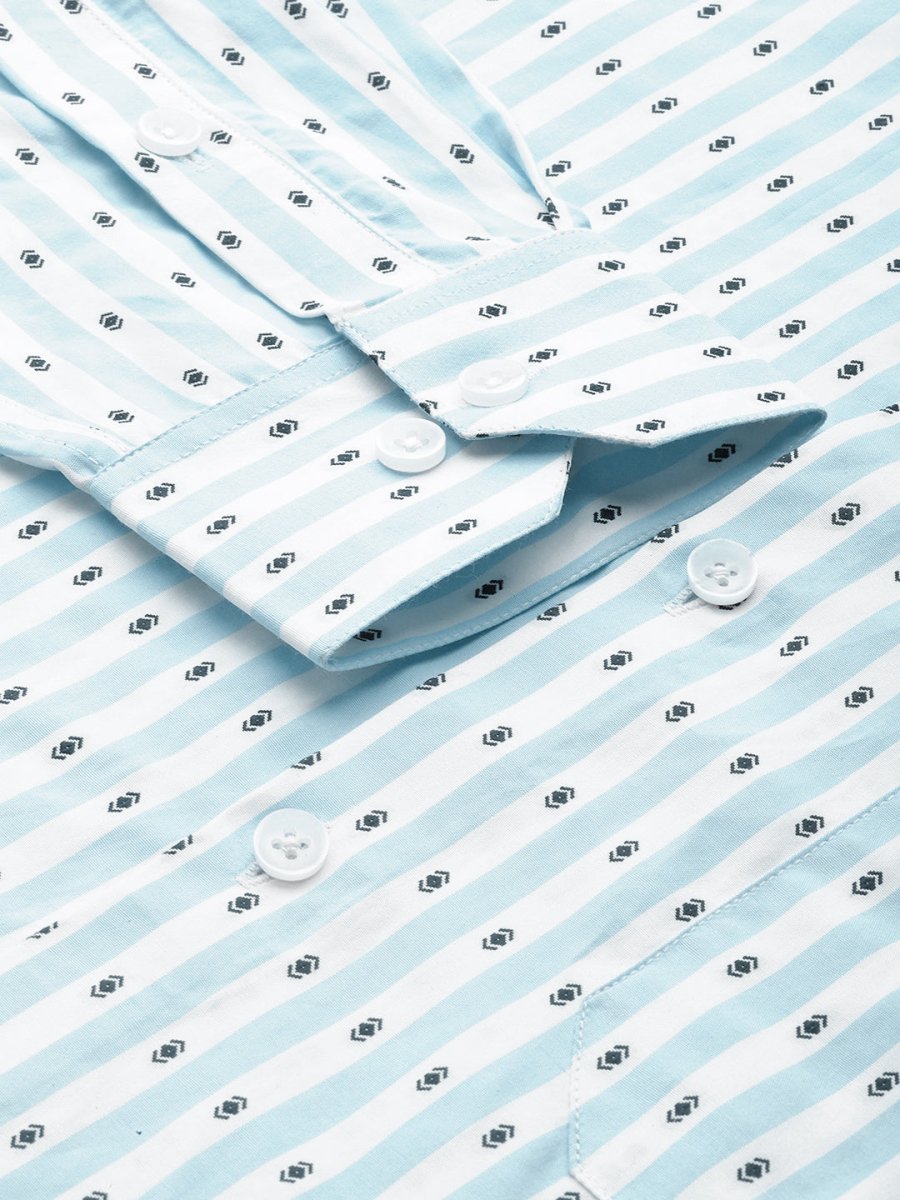 Indian Needle Men's Cotton Striped Formal Shirts - SF_801Sky_S