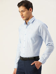 Indian Needle Men's Cotton Striped Formal Shirts - SF_795Light-Blue_S
